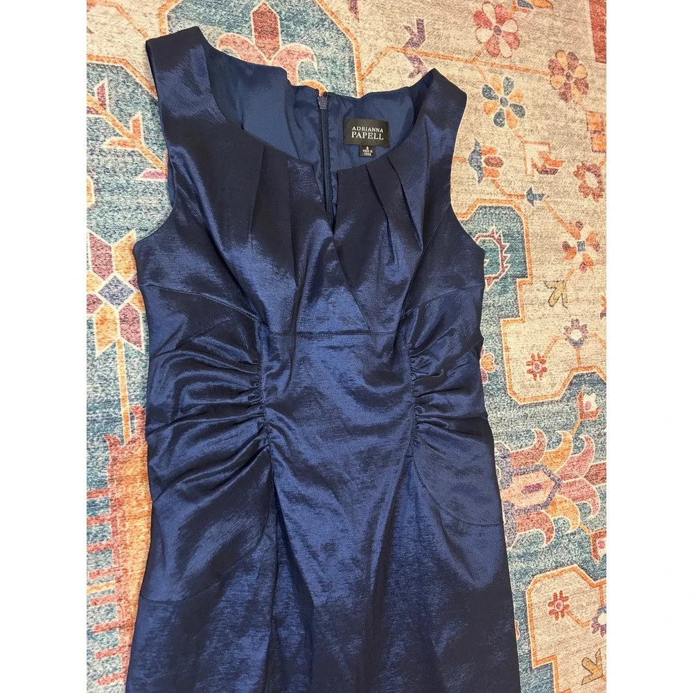 Adrianna Papell navy blue satin sz 8 glam event‎ wedding guest dress MOB party